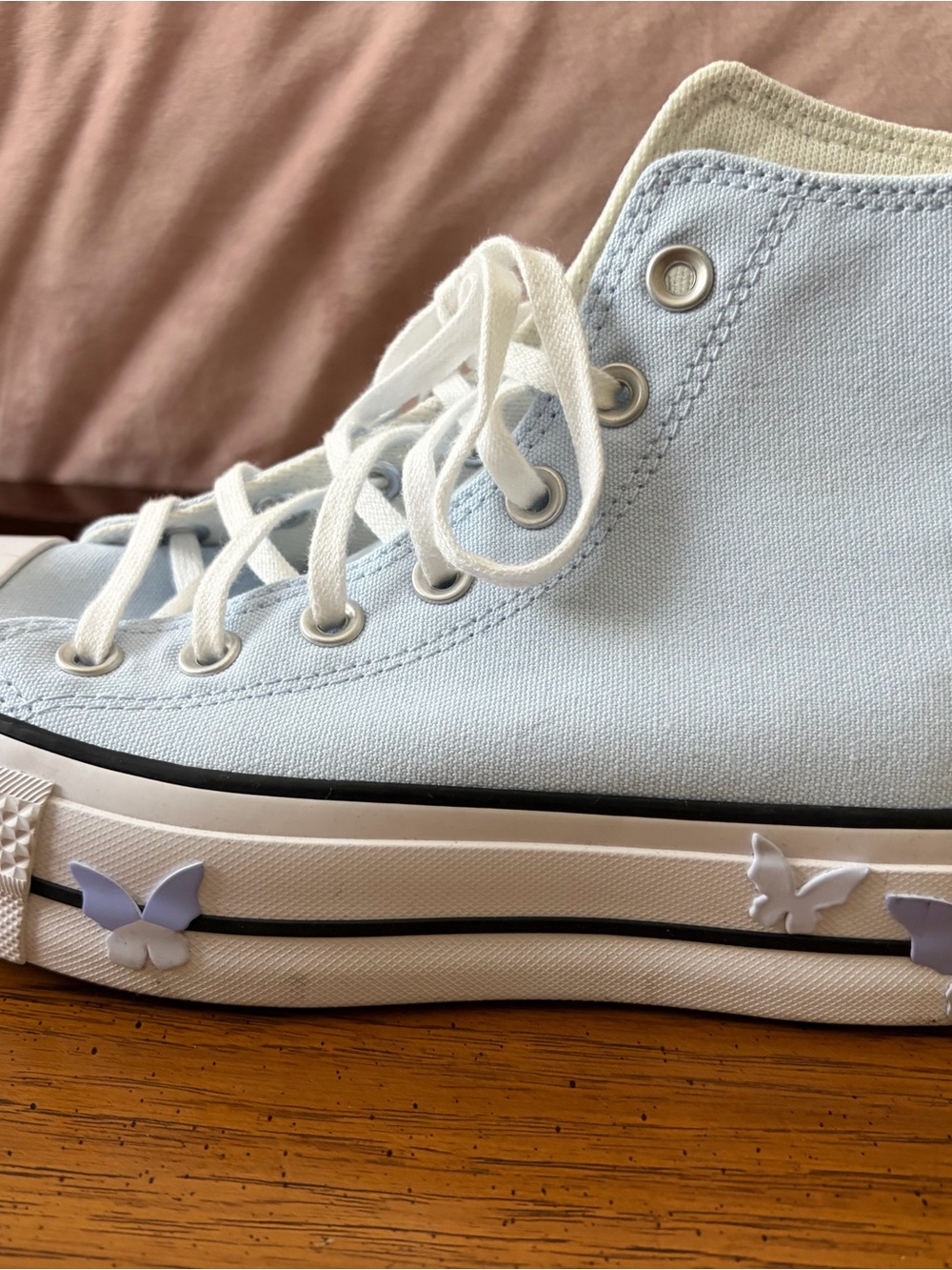 Converse Women's Light Blue High Top Sneakers with Butterfly Detail - Picture 9 of 10